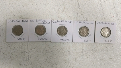 (5) US Buffalo Nickel Collection - 1924 to 1937