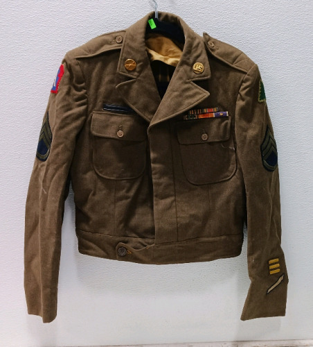 WWII Military Army Jacket W/ Rank And Pins sIZE 37C