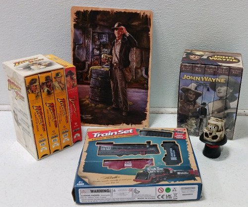 Indiana Jones VHS (4) Tapes, Photo, John Wayne VHS Tape Set, Skull, Train Set