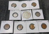 Liberty Dollar, 2016 and 2002 Dimes, (7) Pennies (Year and Mint in Photos)