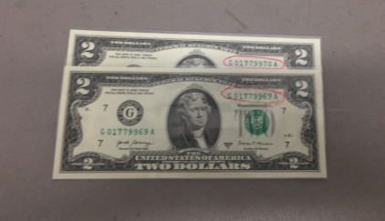 (2) Red Sealed $2 Bills W/ Consecutive Numbers