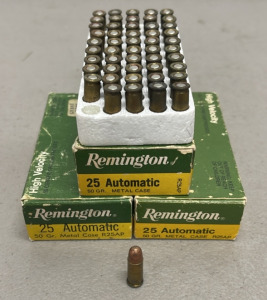 (150) Rounds Of Remington 25 Auto 50 Grain Metal Case Ammunition Cartridges