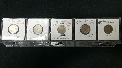 (5) Buffalo Nickels