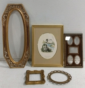 (5) Gold & Wood Frames w/ Floral Artwork