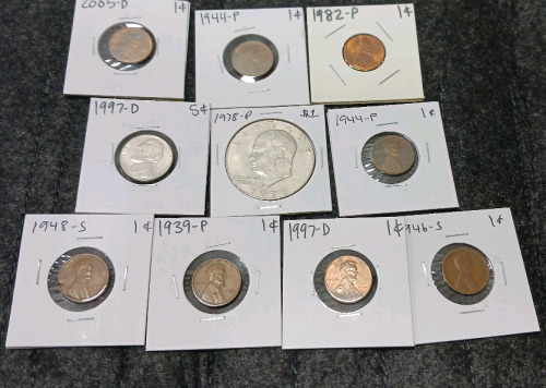 Liberty Dollar, 1997 Nickel, (8) Pennies (Year and Mint In Photos)