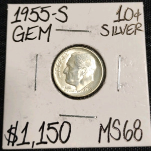 1955-S MS68 Gem Silver Roosevelt Dime