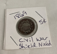 (1) 1869 5¢ Civil War Shield Nickel