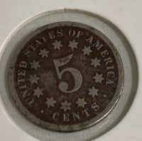 (1) 1869 5¢ Civil War Shield Nickel - 2