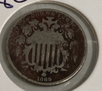 (1) 1869 5¢ Civil War Shield Nickel - 3