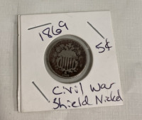 (1) 1869 5¢ Civil War Shield Nickel - 5