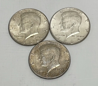 (3) Silver Kennedy Half Dollars Dated 1964