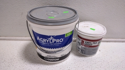 (1)Used 1 Gal. AgrylPri Professional Tile Adhesive-Almost Complete Full & (1) Used 1 qt. Vinyl Tile Grout Premixed- ¾ Full