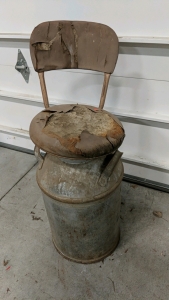 (1) Rustic Chair Mounted on Milk Can – Approx. 36"H [SP11]