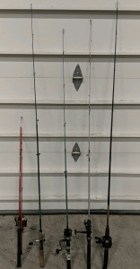 (5) Branded Fishing Rods w/ Reels – Red Eagle, Shakespeare, Okuma, FinTek, & Eagle Claw [SP18]