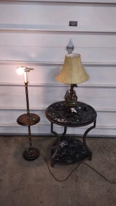 (1) 22"x 22"x 24½" (Black) Round Marble End Table w/ (2) Assorted Sized Standing Lamps