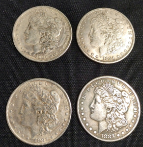 (4) 1880 to 1883 Lady Liberty Dollar Coins-Collectable Replica Coins