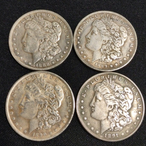 (4) 1888 to 1891 Lady Liberty Dollar Coins-Collectable Replica Coins