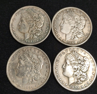 (4) 1892 to 1895 Lady Liberty Dollar Coins-Collectable Replica Coins