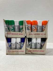 (4) Boxes full of Body Paint Spray, Blue, White, Green, and Black