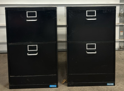 (2) 2 Drawer Black Metal Filing Cabinets