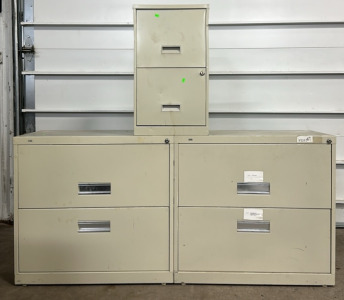 (2) 2 Drawer White Metal Filing Cabinets, (1) 2 Drawer White Metal Filing Cabinet