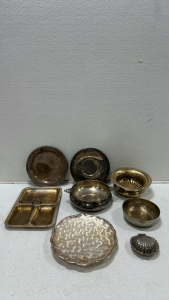 Various Silver Trays, Plates, and Bowls, and more