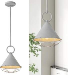 1) Emliviar Industrial Hanging Pendant Light Grey and (1) Emliviar Industrial Hanging Pendant 3 Light Fixture Grey (r5)