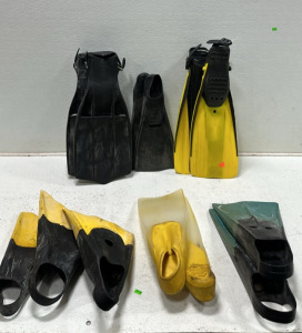 (6) Pairs of Various Diving Flippers, Large LucasSport Storage Bag