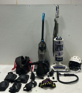 Shark Rotator Standing Vacuum Cleaner, Bissell PowerForce Standing Vacuum Cleaner, Singer Compact Steamer Kit, Brine Lacross Helmet, Xindaer Knee/Elbow Pads, MX Goggles