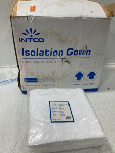 (1) Box full of 100pc Isolation Gowns, White, Size 120x140cm, Brand New Unopened