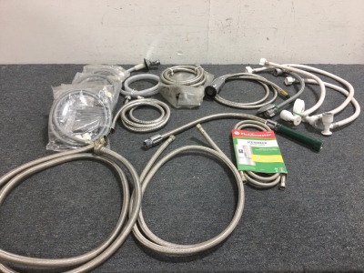 Large Lot of Assorted S.S. Braided hose, plastic hose and more