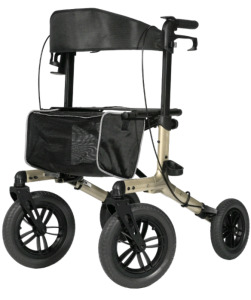 (1) ELENKER Model 9240, All-Terrain Upright Rollator Walker, Stand up Rolling Walker with Seat, 12” Non-Pneumatic Wheels, Compact Folding Design for Seniors, Champagne Gold