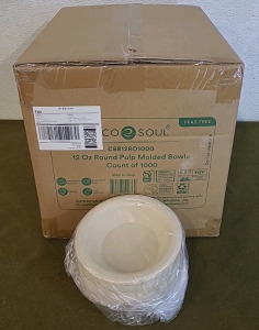 (1) Box Of ECO SOUL 12oz Round Pulp Molded Paper Bowls (1000 Pack)