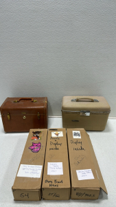 Vintage Samsonite Train Case, Vintage Sears Forecast Train Case, (3) Boxes of 300+ Stickers/Temporary Tattoos