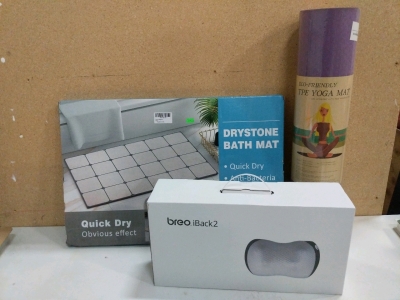 1) DiatomEarth Bath Mat 15x24, (1) breo iBack2 Neck Massager, (1) TPE Yoga Mat 24"x72" and Whole Box Amazon Overstock (sp2)