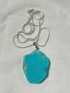 Blue Turquoise Freeform Slice On A .925 Necklace