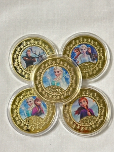 (5) Disney "Frozen Movie" Gold Plated Collectible Coins.