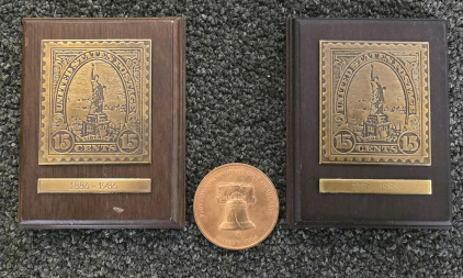 Statue Of Liberty Brass Stamp Plaques, Liberty Bell Coin