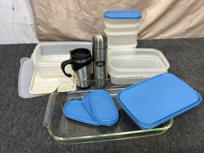 Vintage Tupperware, Coffee Cups and Glass Casserole Dish