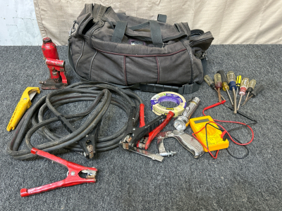 Duffel Bag With Jumper Cables and Tools