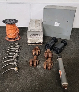 Jet Eeld LH-70 Welding Rod Full Box,Hand Pump,4 Cast Iron Wheels,Weed Eater line,Electrical Box And More