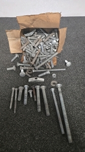 (1) Small Box of Bolts, Screws, Nuts And Washers of Varying Sizes