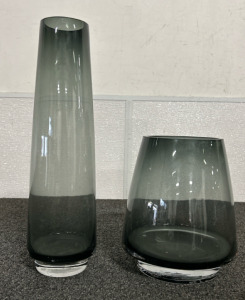 (2) Grey Glass Vases