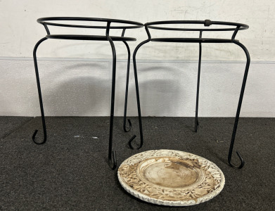 (2) Plant Stands & Plant Coaster