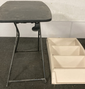 SMALL BLACK ADJUSTABLE TABLE. FOLDING PET STAIRS.