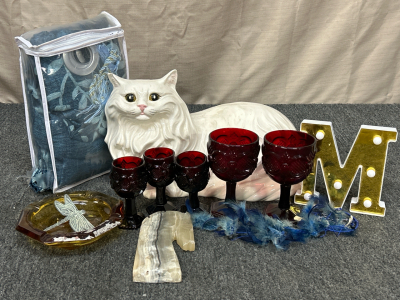 Ceramic Cat, Vintage Ruby Glasses, Tinysun Curtains, and More