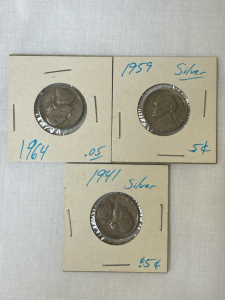 (3) Vintage Nickels: 1941, 1959, and 1964