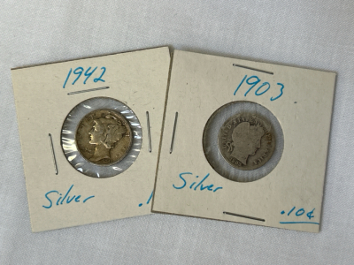 1903 and 1942 Silver Dimes