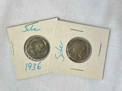 (2) Vintage Silver Buffalo Nickels