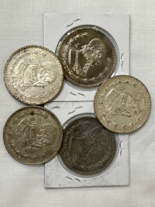 (5) Mexico Silver Un Peso Coins